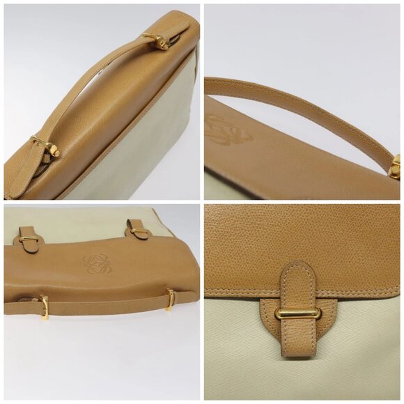 LOEWE Anagram Business Bag Leather 2way Beige Gold Auth 121886 - Picture 16 of 16